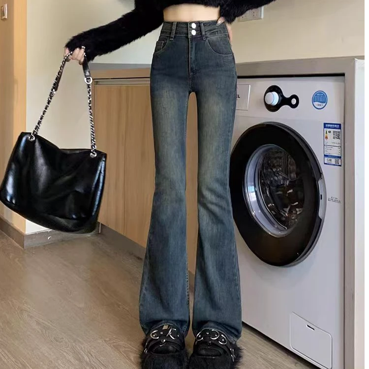 1号2025新款春秋上新微喇牛仔裤显瘦高腰阔腿裤百搭时尚直筒裤