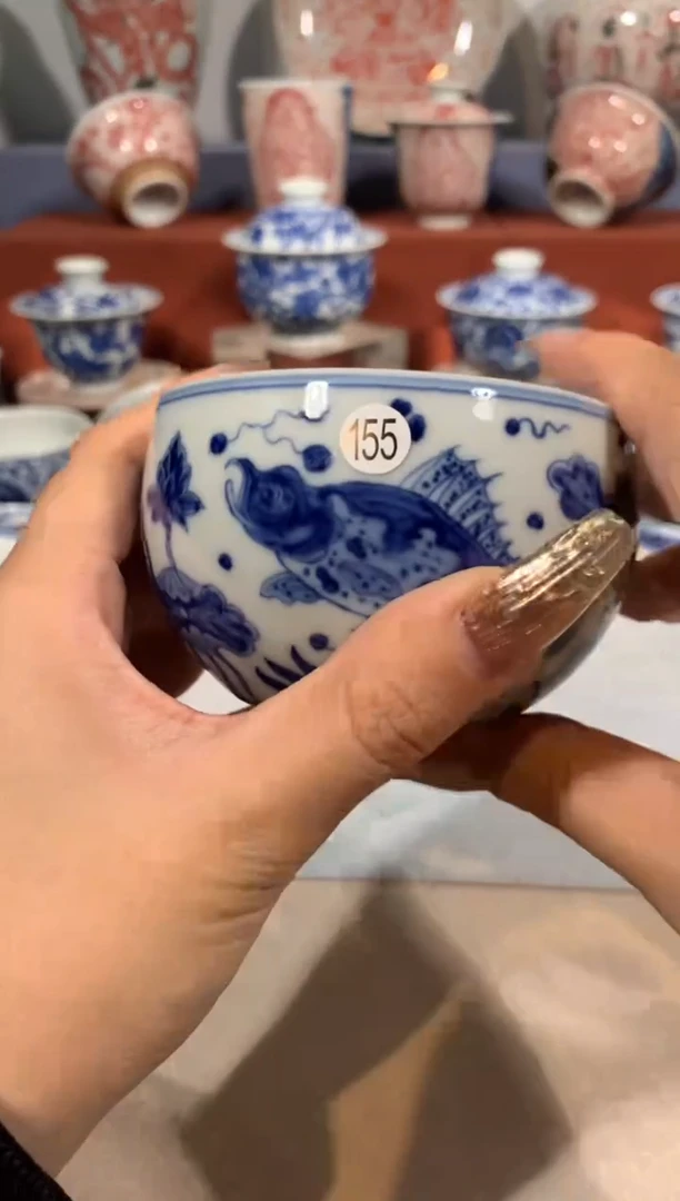 【闪购商品】摆件155青花鱼藻主人杯