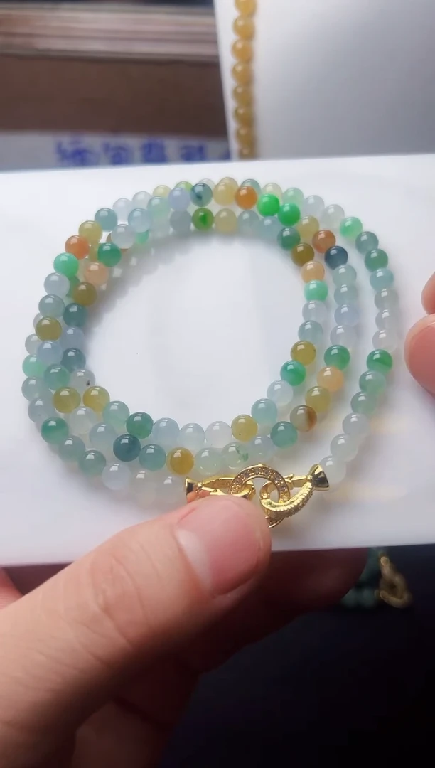 定制翡翠未镶嵌卡5+多宝项链