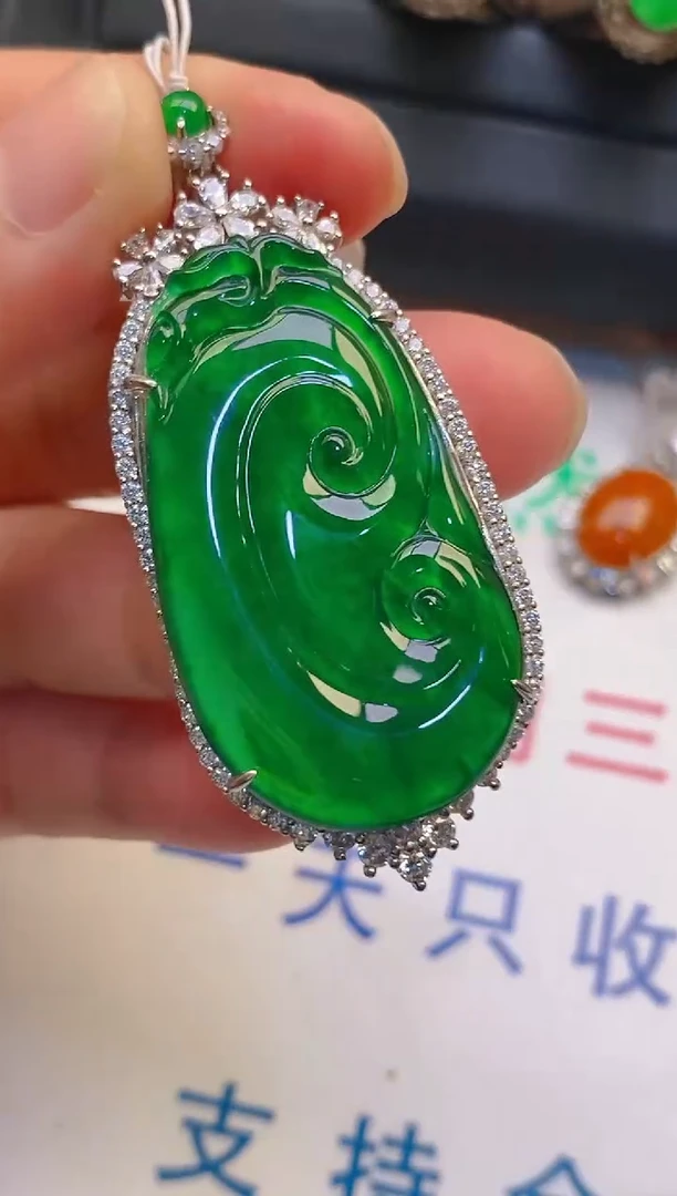 【闪购商品】翡翠耳饰银S925镶嵌天然A货翡翠1