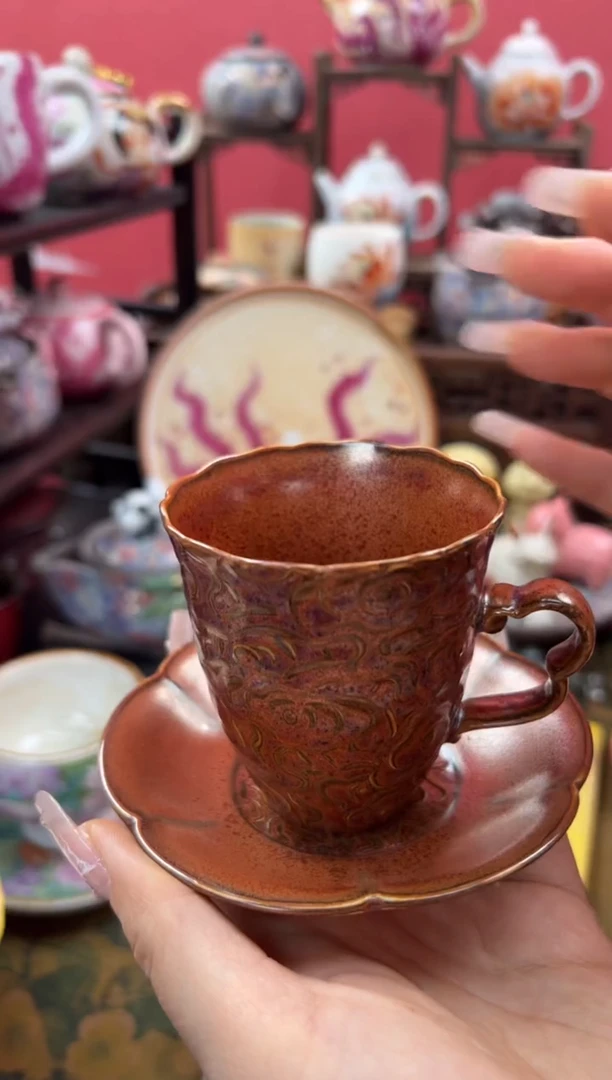 【闪购商品】红金釉祥云咖啡杯套杯