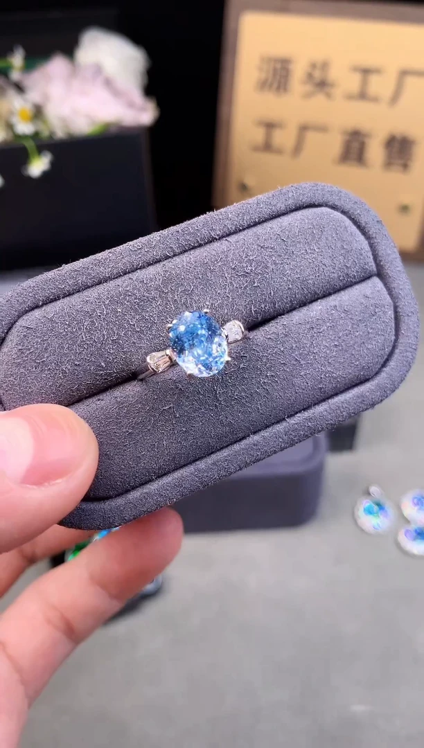 银S925镶嵌戒指海蓝宝石5200