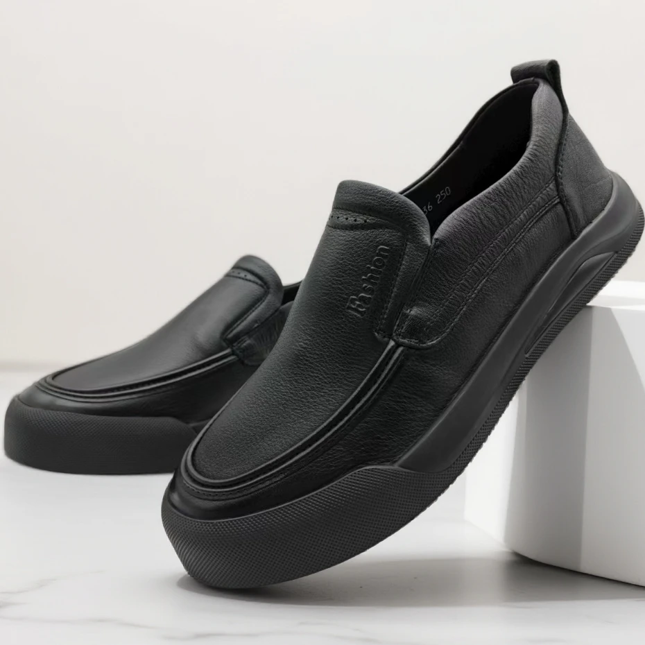 舒适防水豆豆鞋春季休闲皮鞋英伦风黑色防滑透气耐磨925036