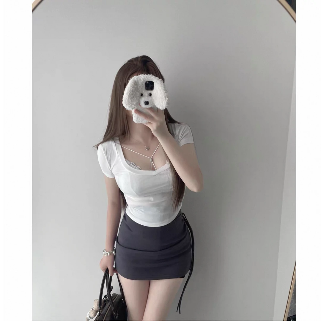 AL SHOP【奶欲甜心】2025纯欲风修身显瘦两件套短袖T