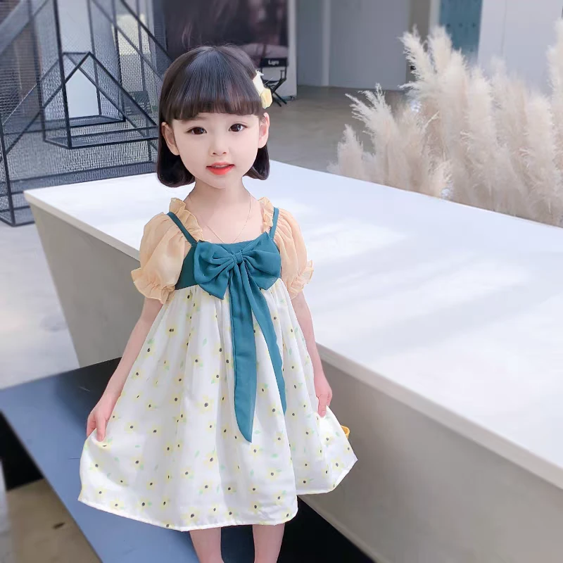 女童拼色花朵连衣裙4046夏季新款儿童网红裙子女宝宝韩版公主裙潮