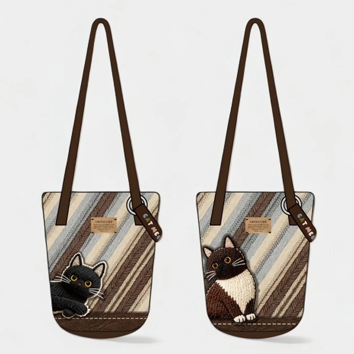 设计师原创斜纹毛线黑煤球细肩带水桶包通勤大容量单肩斜跨包女