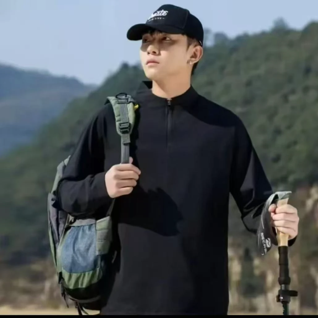 2025秋季新款运动款拉链长袖休闲立领宽松型T恤修身型-壹品9