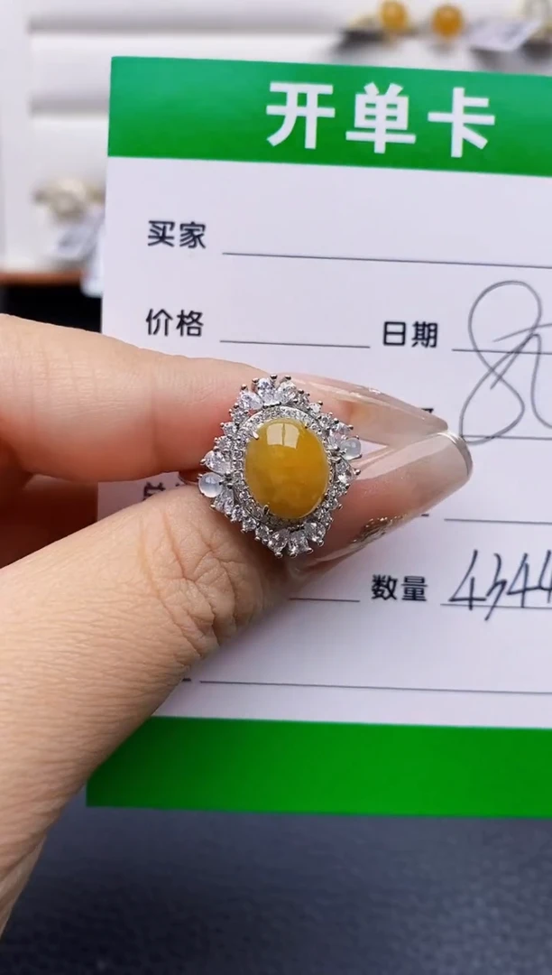 翡翠戒指银S925镶嵌4344