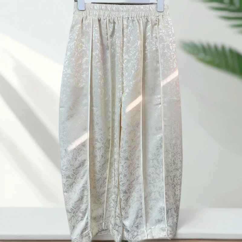 夏季女士休闲萝卜裤高端八分真丝阔腿裤妈妈裤586