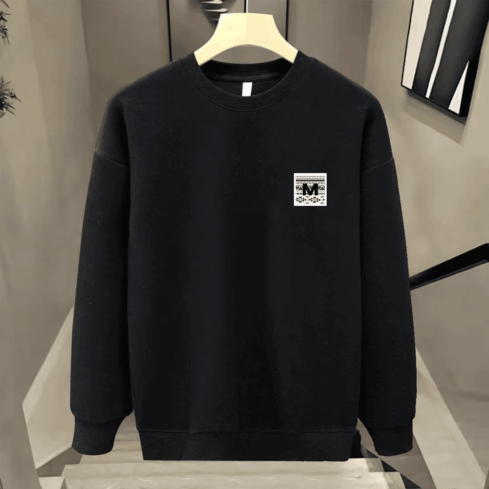 雅鹿男装长袖新款美式印花男士加绒加厚休闲潮牌圆领打底加厚休闲