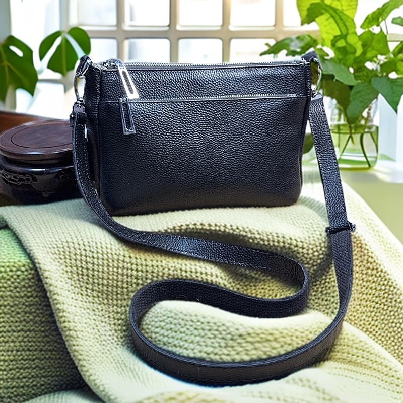 新款韩版头层牛皮多层单肩斜挎包休闲时尚百搭真皮妈妈包简约大方