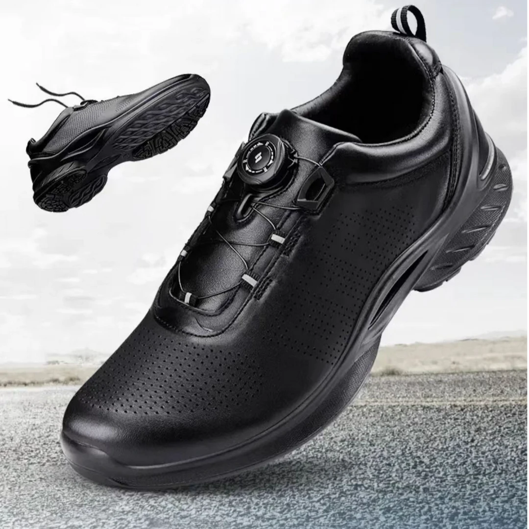 男透气黑色时尚防滑轻便耐磨真皮休闲皮鞋镂空15-20796防水男士