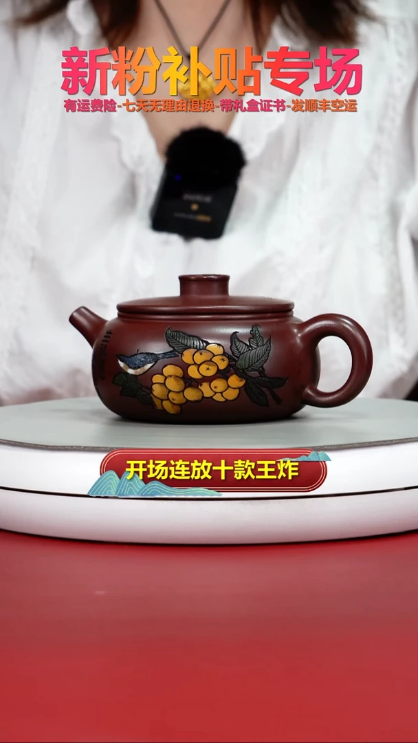 茶壶紫砂李传荣龙血砂彩绘扁韵280cc