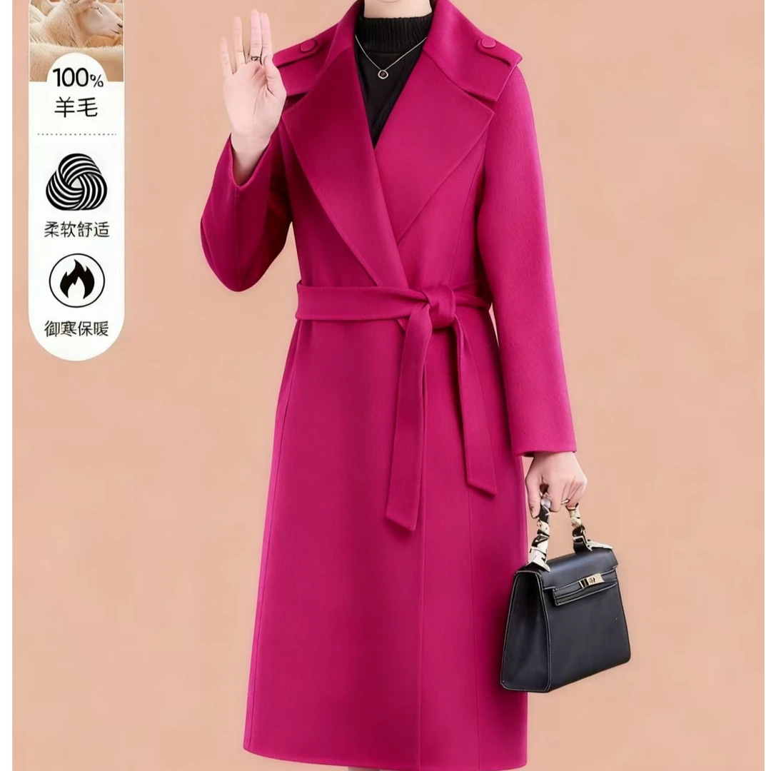 D912 秋冬时尚洋气简约翻领中长款显瘦气质双面呢外套
