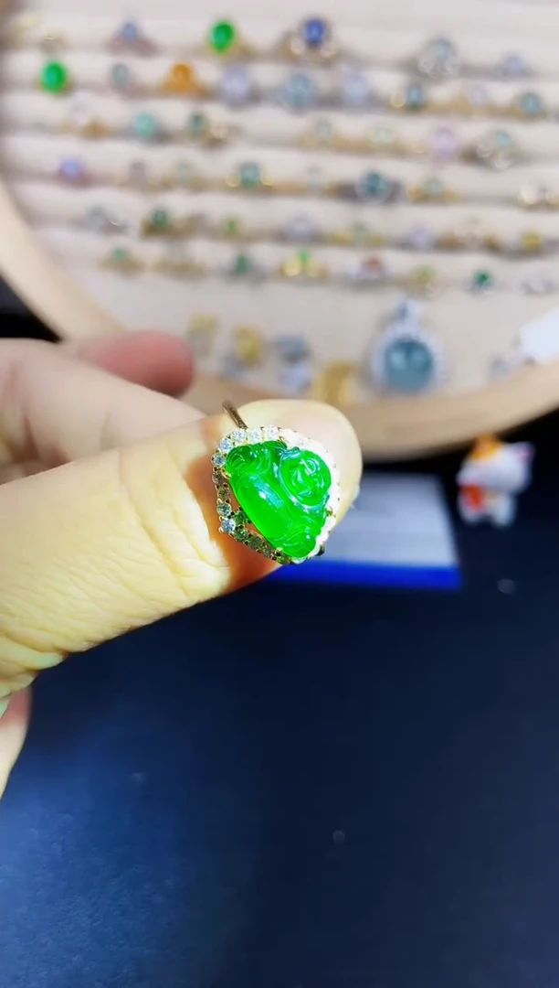 翡翠戒指银S925镶嵌23898