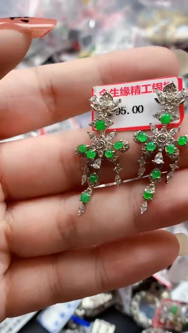 银S925镶嵌戒指翡翠天然A货缅甸翡翠