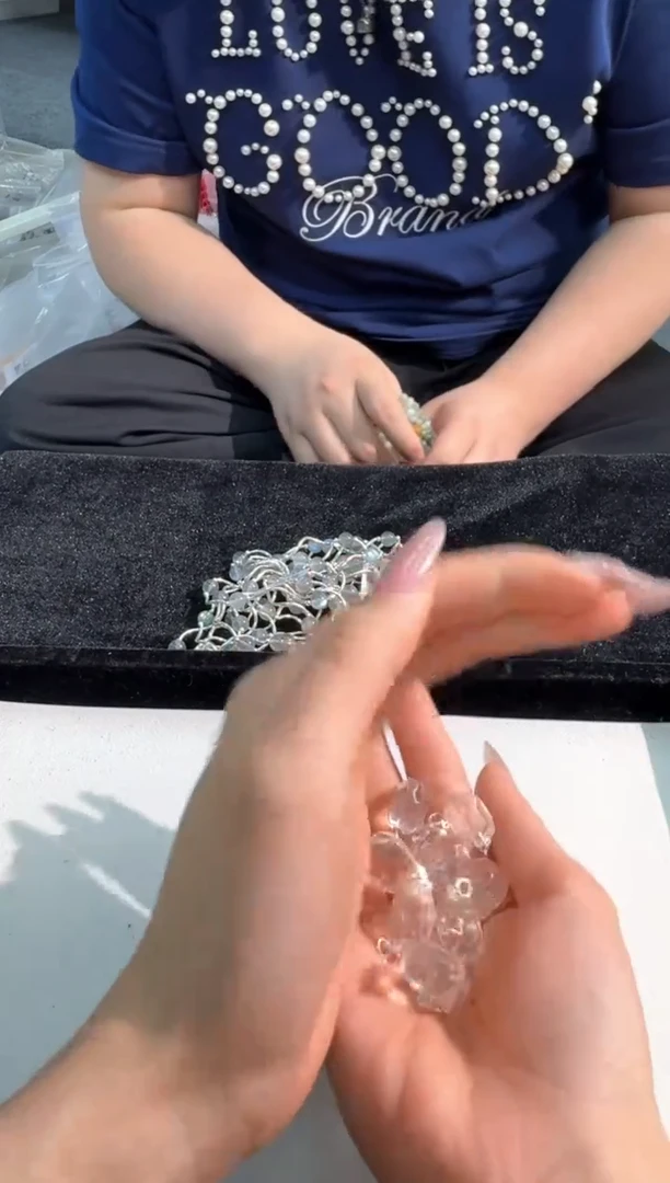 水晶手链银S925镶嵌Z051粉水随性吊坠