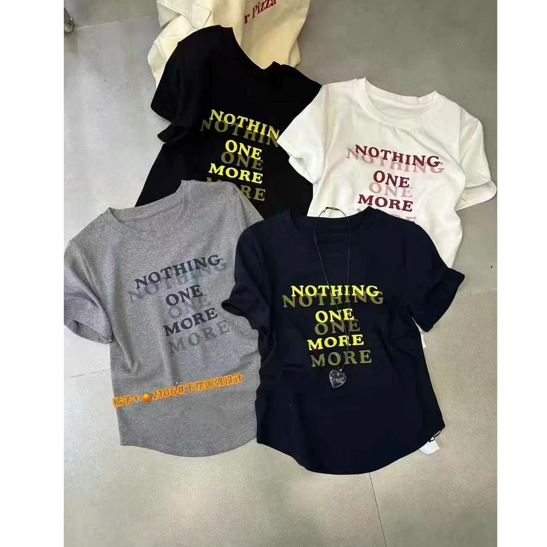 档口福利～彩拔印花下摆圆弧上衣2106