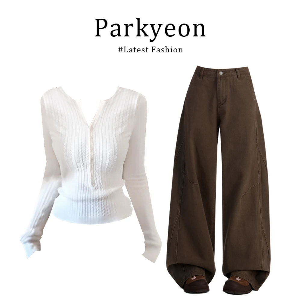 INS CEC2025辣妹穿搭显瘦长袖针织毛衣休闲裤巨好看的早秋套装