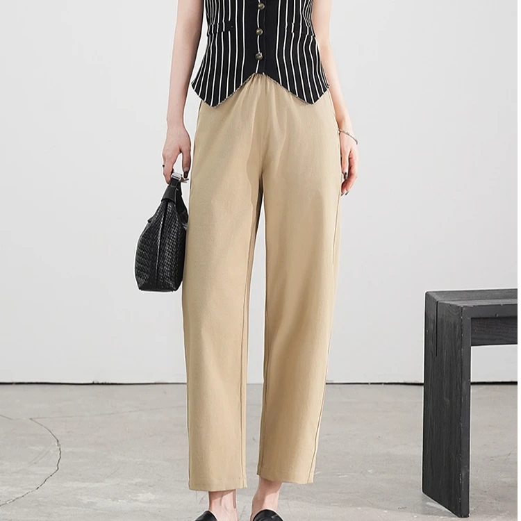 萝卜裤女夏季显瘦透气九分裤弹力腰直筒裤206