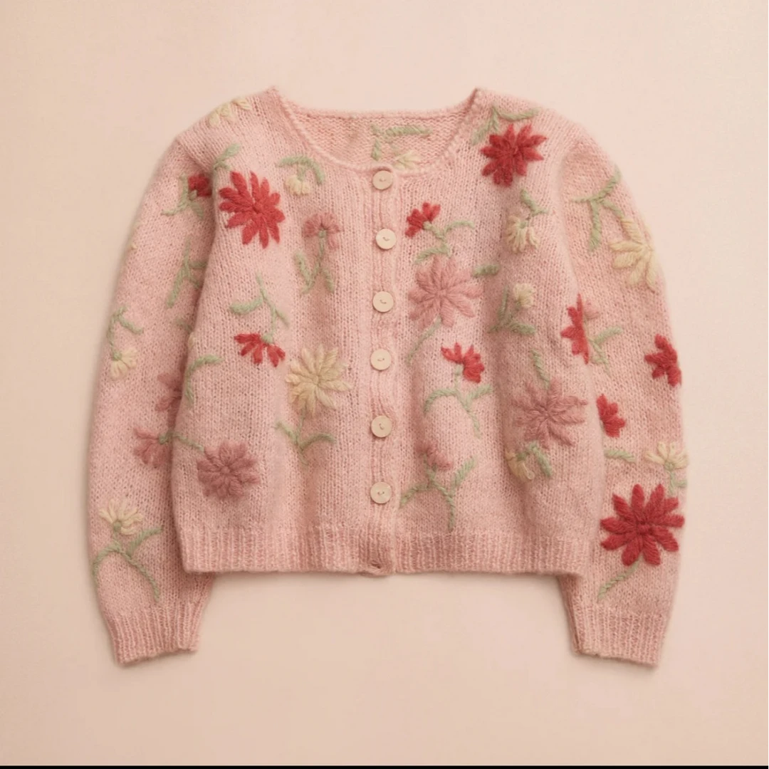 【枫之谷】25新款时尚百搭手工花朵钩花针织开衫.K51111a