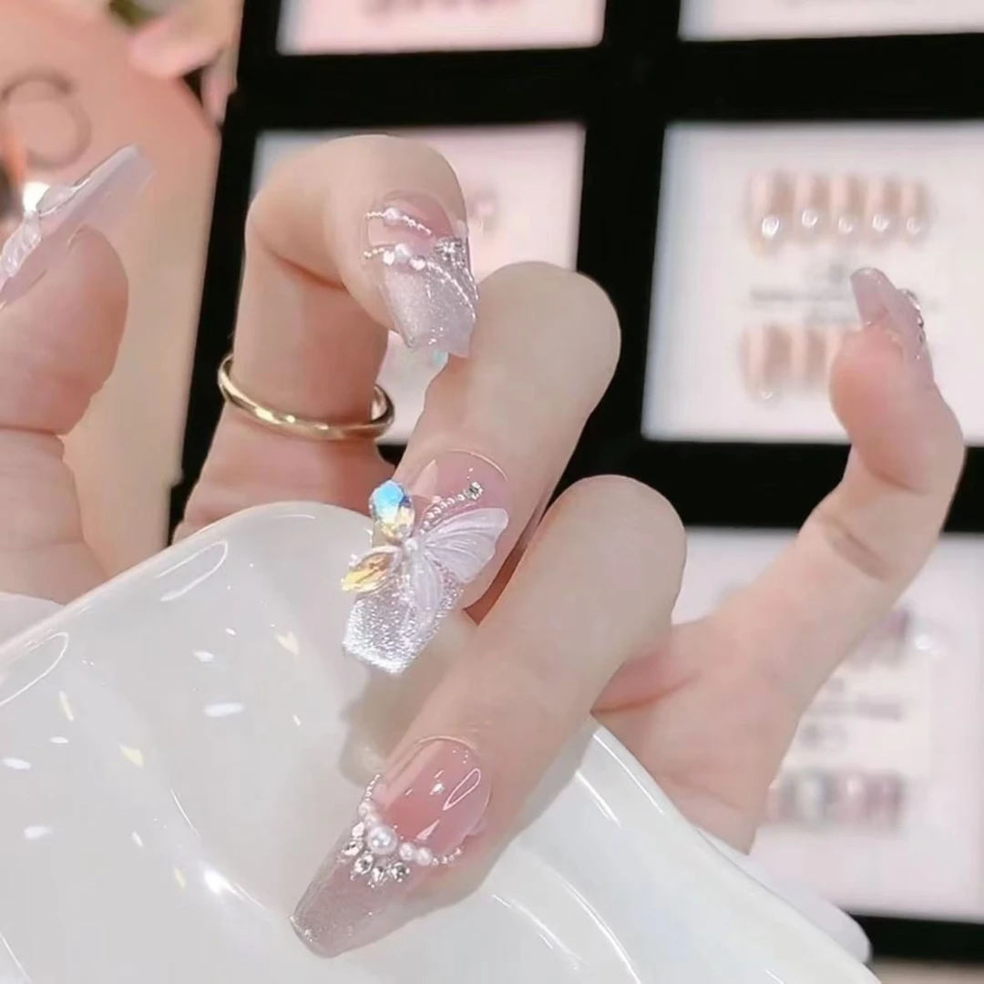 【比翼双飞】手工穿戴贴片猫眼气质光疗美甲显白穿戴甲百搭款爆闪