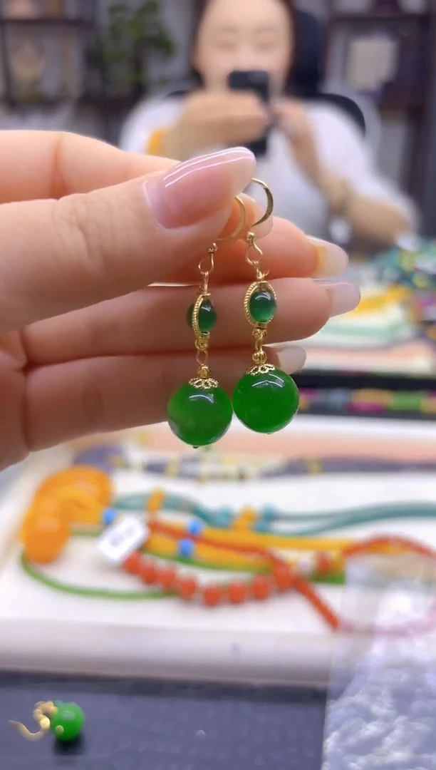 14K金镶嵌耳饰碧玺猫眼DIY款E689