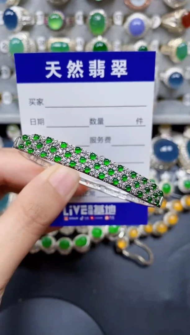 翡翠手镯银S925镶嵌172