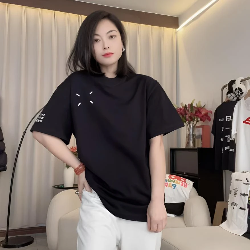 25新款重磅四点刺绣袖标T恤时尚宽松圆领重工潮流休闲百搭短袖