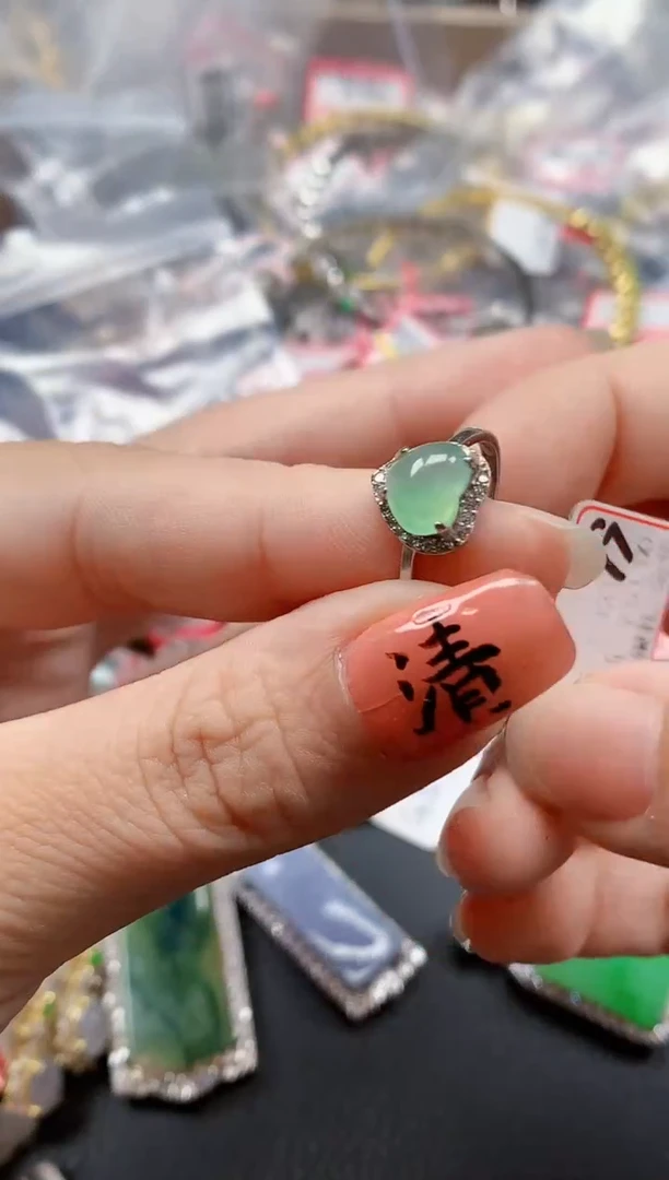 银S925镶嵌戒指翡翠天然A货缅甸翡翠