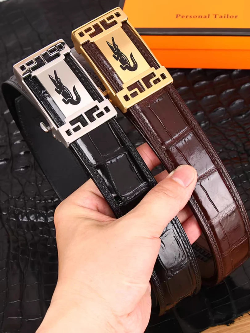 泰国轻奢鳄鱼皮皮带男真皮经典高档奢华高级质感平滑扣男士腰带