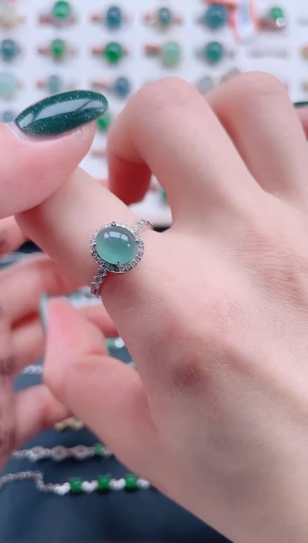 银S925镶嵌戒指翡翠天然翡翠