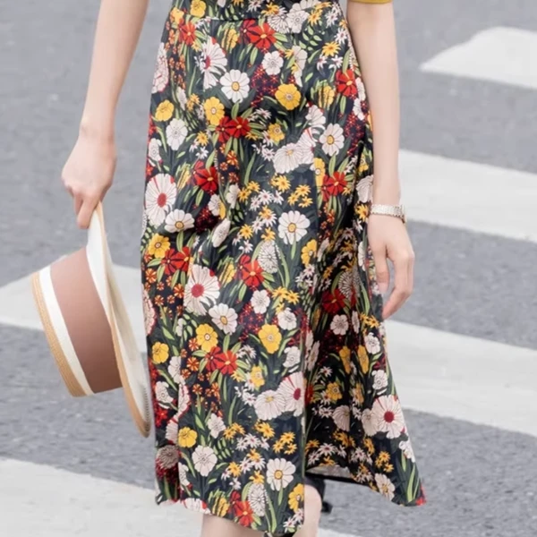 专柜正品2025年夏季碎花显瘦半身裙高腰气质中长款半身裙子女