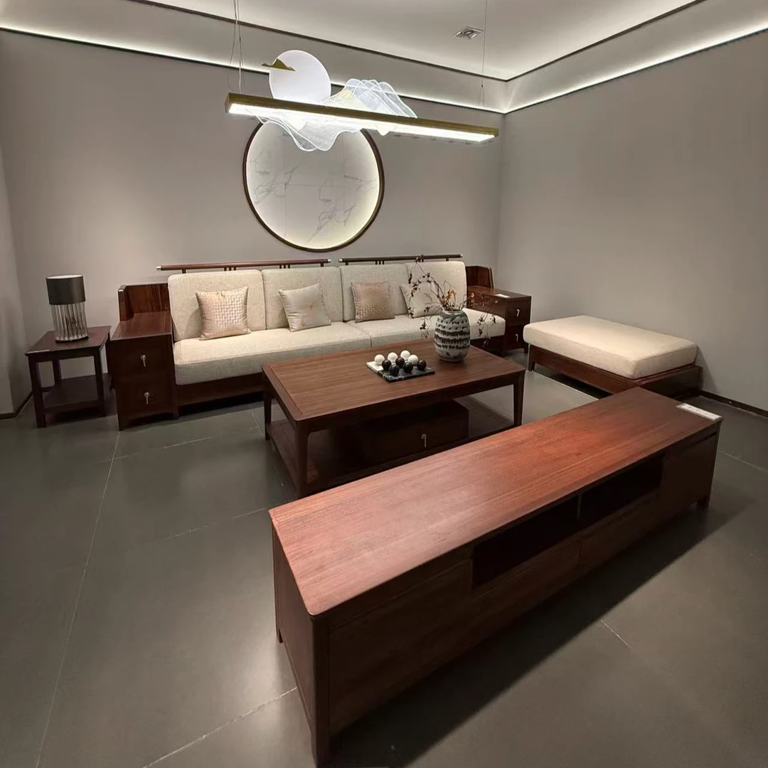 新中式纯实木乌金木拐角沙发大小户型适配颜值质感转角沙发 TJ-31