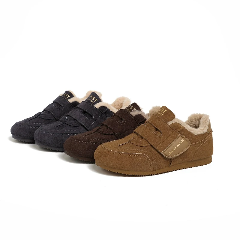 复古魔术贴加绒德训鞋女冬季2025新款百搭显瘦保暖过冬时尚休闲鞋