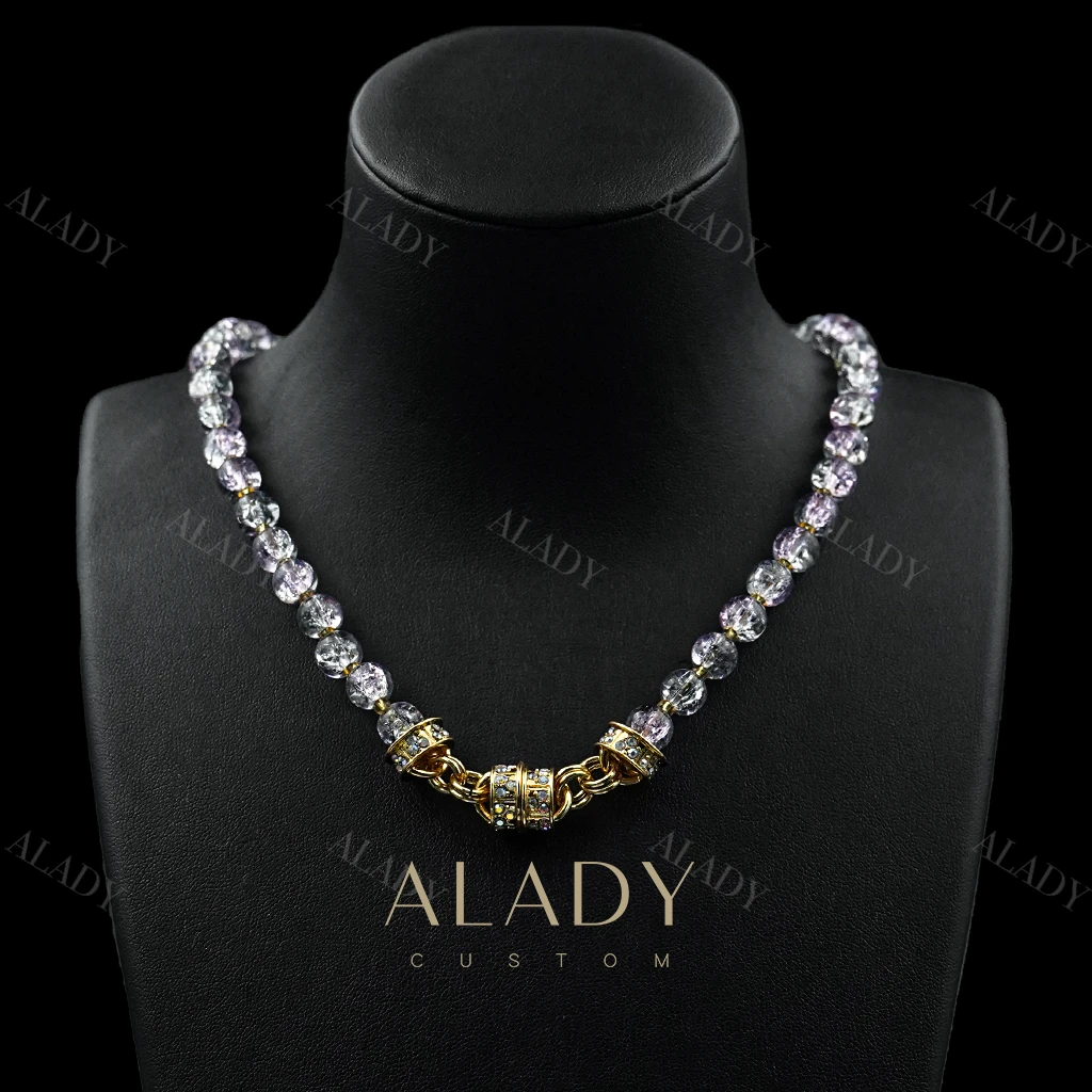 合金合成锆石项链 KF紫星璀璨爆裂时尚小点位珠珠项链