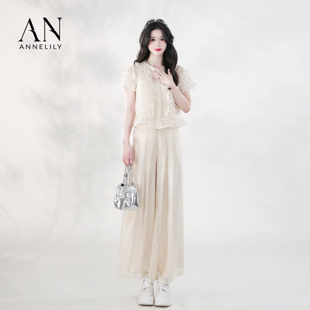 ANNELILY安甜甜【沫影】新款设计感休闲气质百搭长裤套装AT2504061