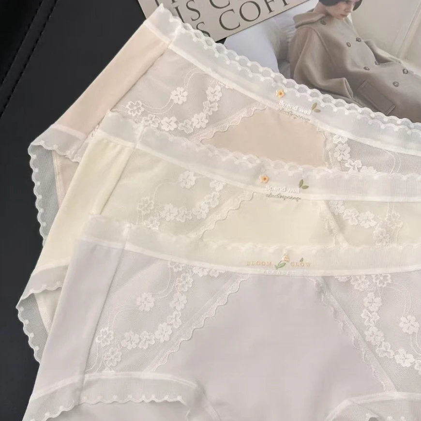 蕾丝内裤女生性感蕾丝春夏女士三角裤中腰少女短裤