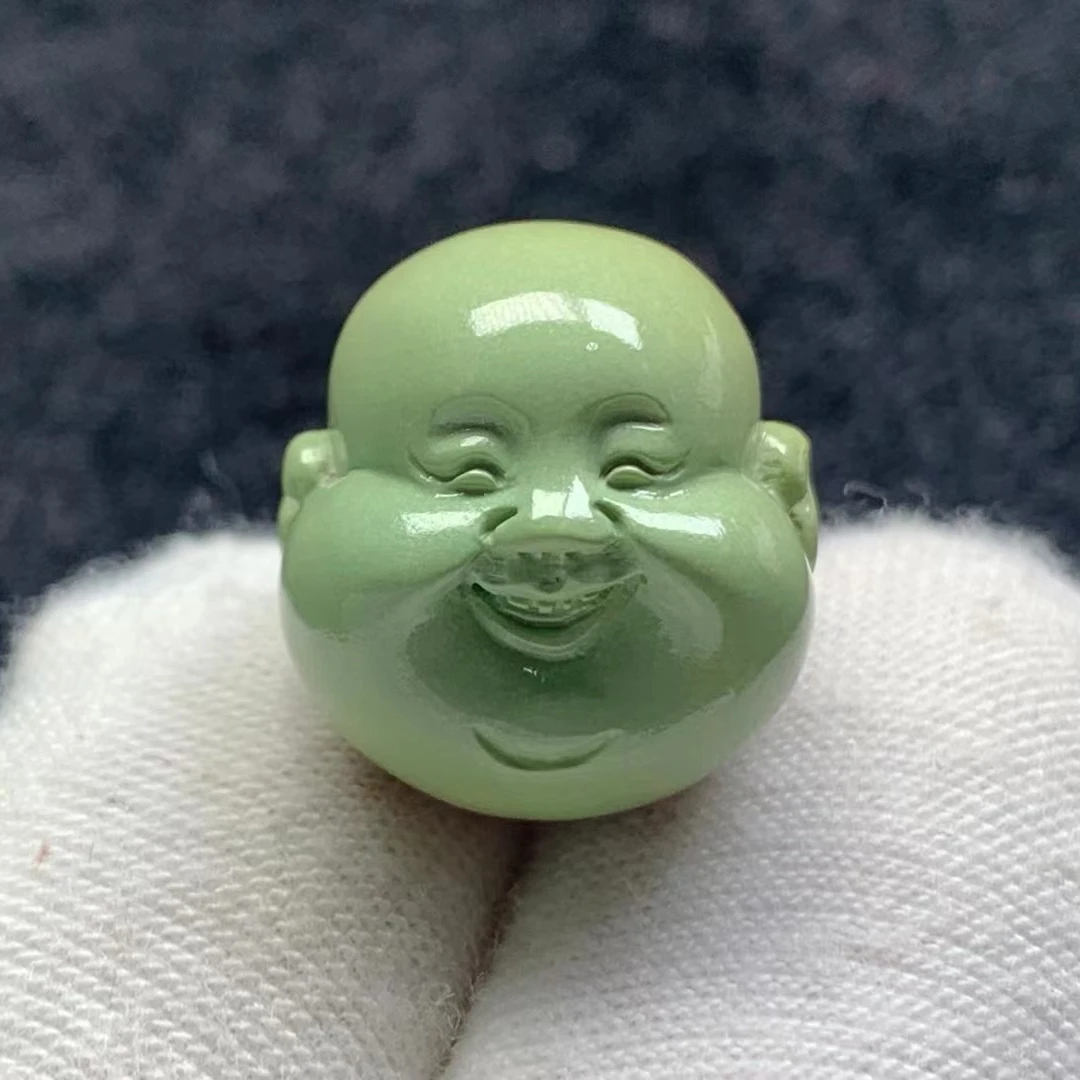 原矿高瓷特色菜籽绿松石弥勒佛珠，精工雕刻，尺寸14×15×15.5