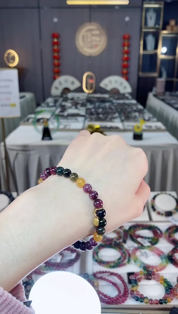 未镶嵌老矿碧玺色标彩虹单圈手串6mm+碧玺dan多样性发货一条