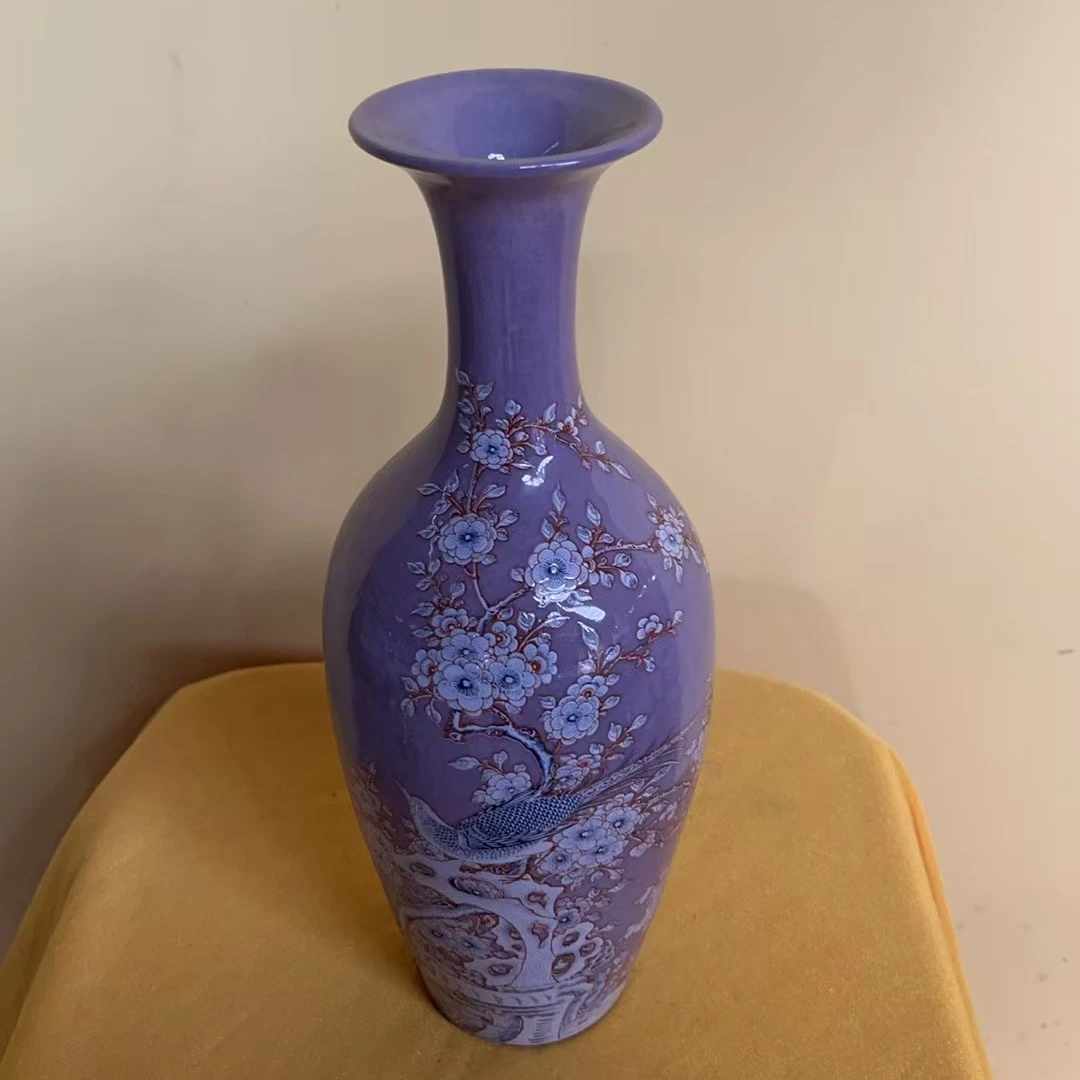 粉彩花鸟赏瓶现代工艺品一个