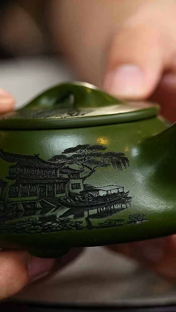 茶壶紫砂宜兴原矿纯手工紫砂 景洲石瓢 景洲墨绿泥