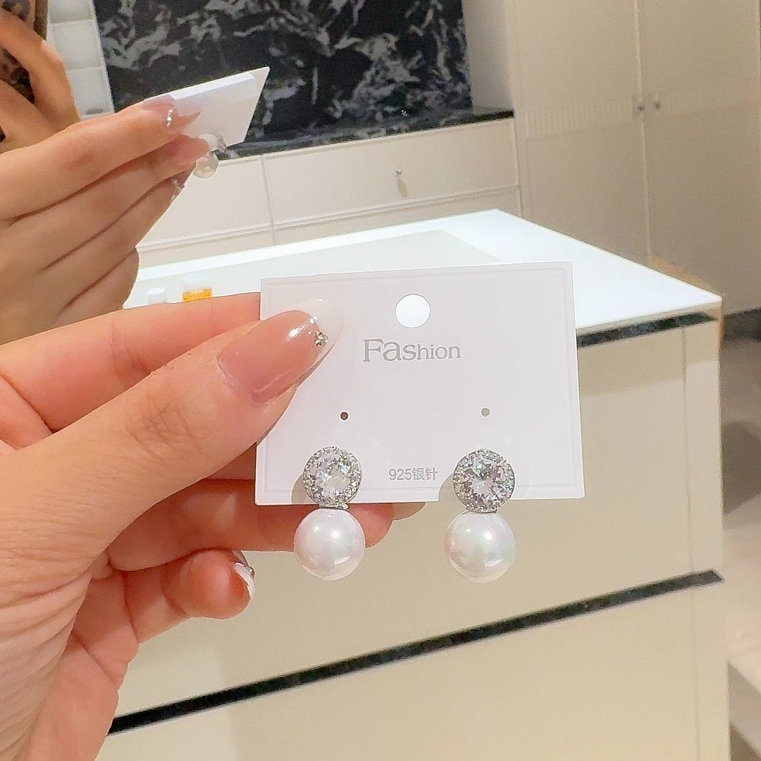合金耳饰 S925银针爆闪耳环女轻奢耳钉韩版气质银色EH 038