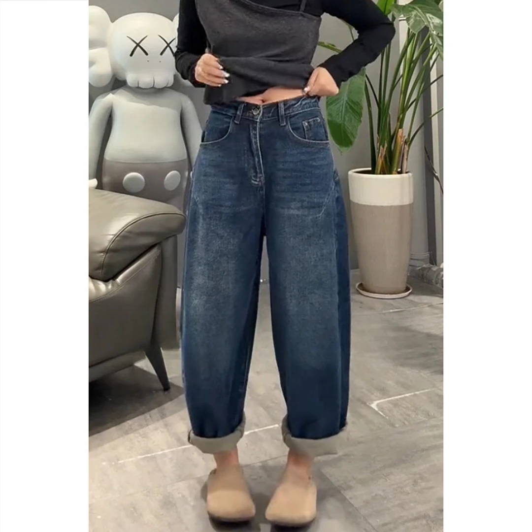 艾塔莉秋季女新款宽松时尚牛仔裤百搭大码阔腿裤子韩版哈伦老爹裤