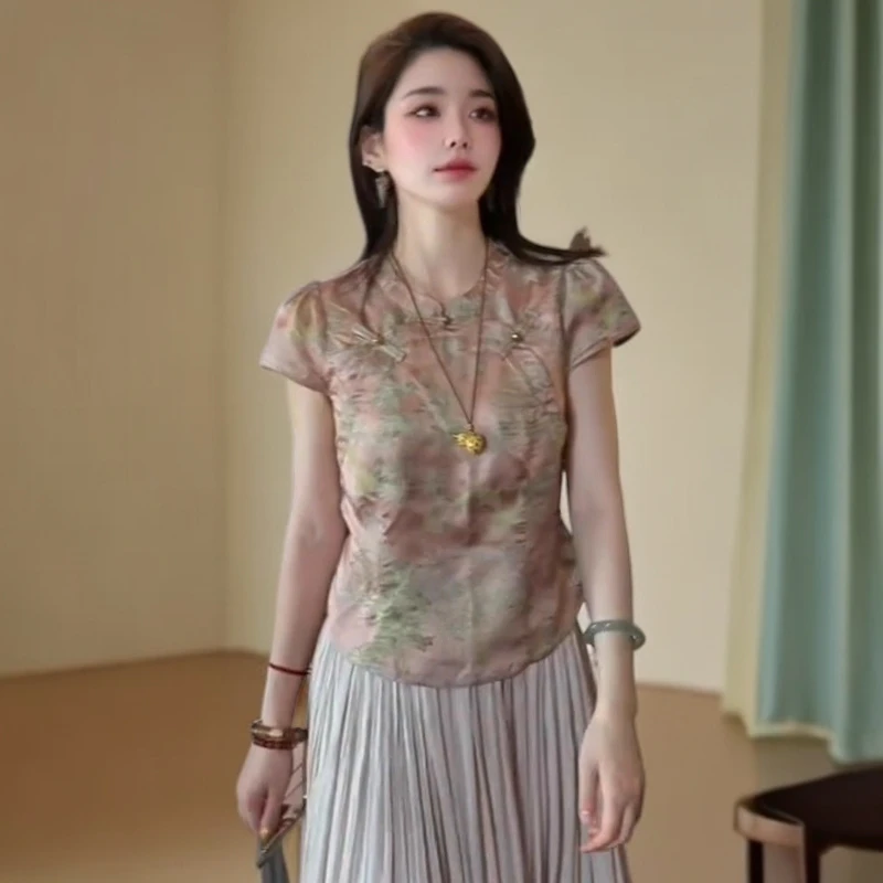 中式改良名媛衬衫女2025夏季流行单品新款上衣气质设计感小衫潮