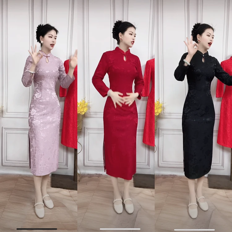 中长款 水滴领改良旗袍连衣裙 日常款显身材 显年轻 显气质