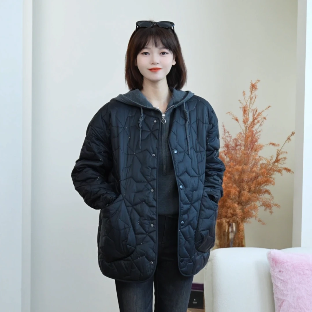 AMASS/阿玛施秋冬新款宽松百搭菱格纹休闲质感新雪丽棉服女540073