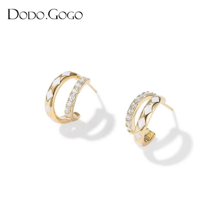 DODOGOGO 合金合成锆石耳饰 少女风拼接女耳钉法式百搭设计感时尚