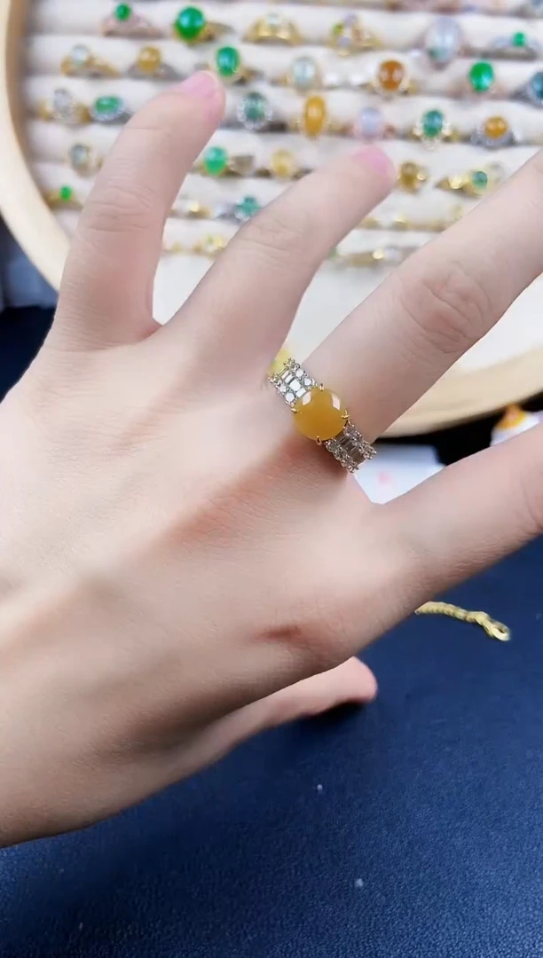 翡翠戒指银S925镶嵌45688