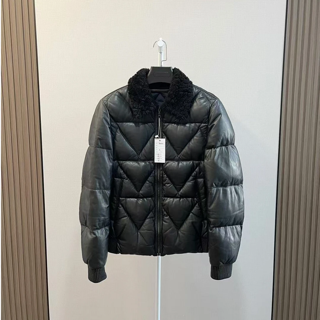 99新 KENZO/肯佐 /重工黑色羊毛领子羊皮羽绒服夹克外套/尺码S